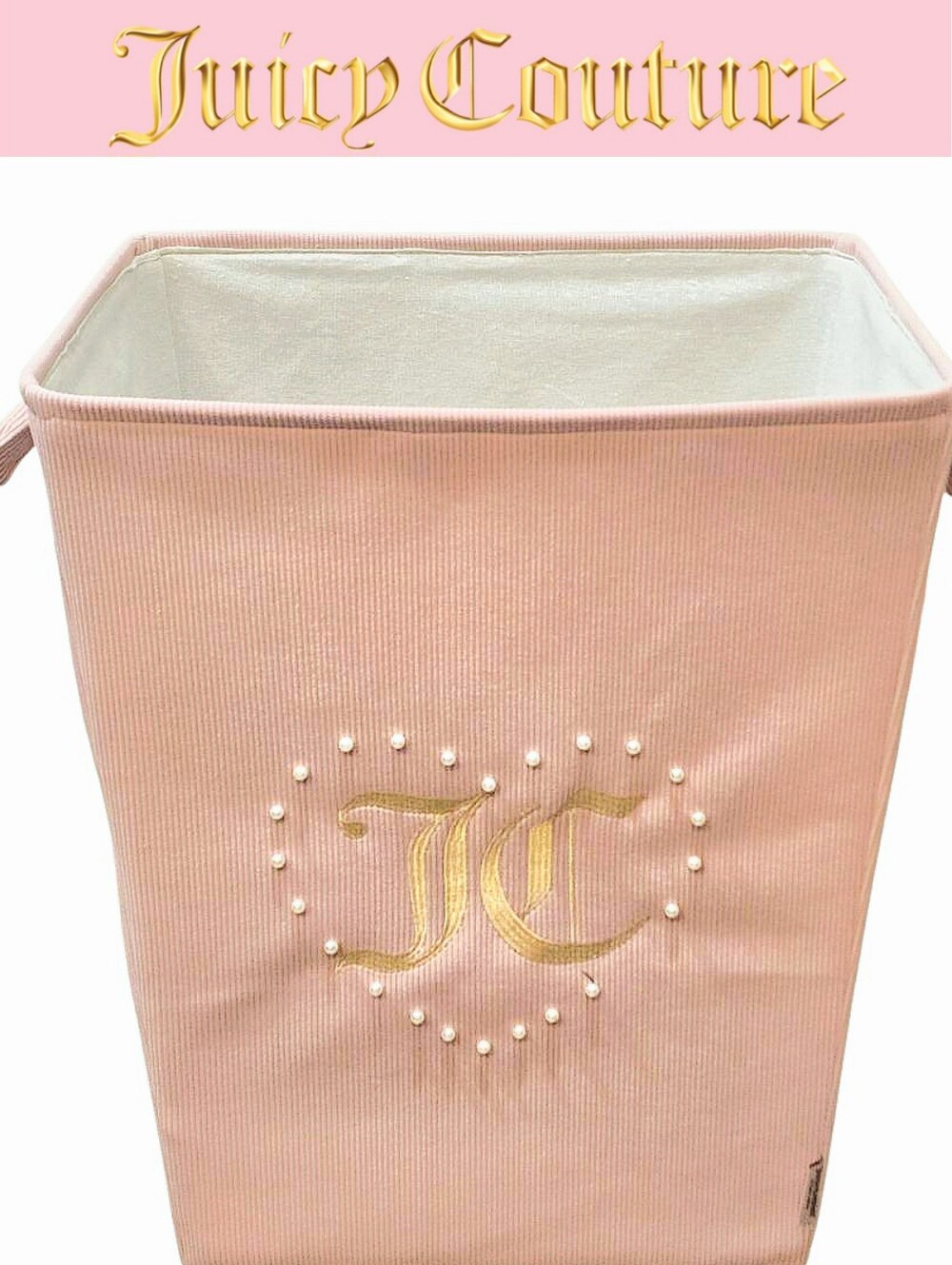 Juicy Couture Home Embrodried Logo Inside Pearl Heart Corduroy Storage Basket
